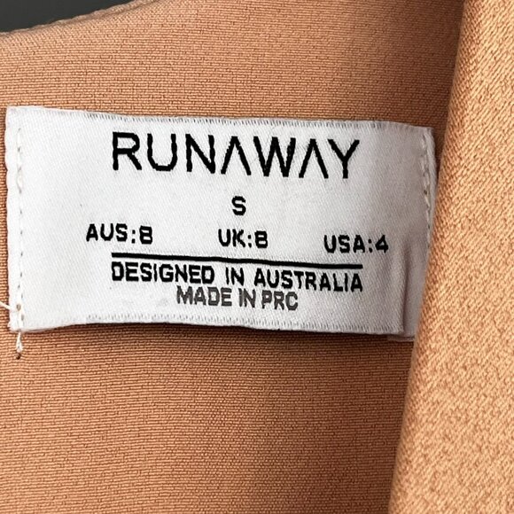 Runaway The Label Beige Mini Dress Long Bell Sleeves V-Neck Pockets Size Small S - Picture 10 of 11